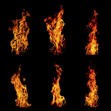 Fire flame isolated set on black isolated background - Beautiful