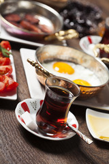 Travel concept: setup with traditional turkish breakfast