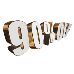 90 percent off letters on white background. 3d render isolated.