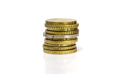 stack of different euro coins isolated on white background