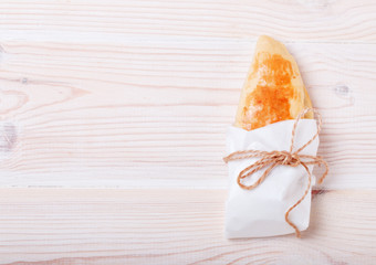 Cake on a light wooden background