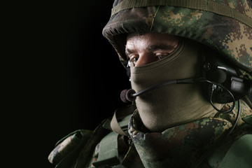 Soldier on black background