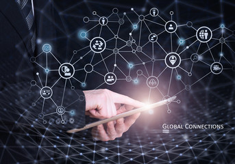 Global connection. Social networking concept. Mixed media