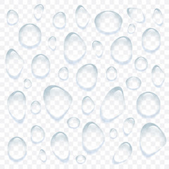 Clear transparent water drops isolated on the white background.