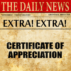 certificate of appreciation, article text in newspaper