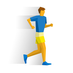 Walking sportsman in t-shirt and shorts. Athlete isolated on white background with shadows. International sport games infographic. Race walk competition - flat style vector clip art.