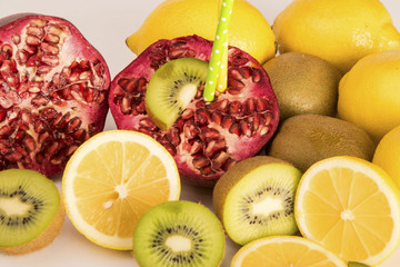 pomegranate, kiwi, orange, lemon