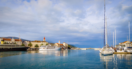 Fototapeta na wymiar Town of Trogir marina and old town architecture view, UNESCO world heritage site in Dalmatia, Croatia