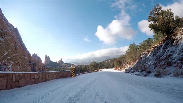 POV point of view - Driving through Garden of the Gods on late morning in the Winter