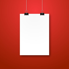 Paper poster mockup design. Paper sheet blank template. Frame on wall portfolio concept. Vector gallery