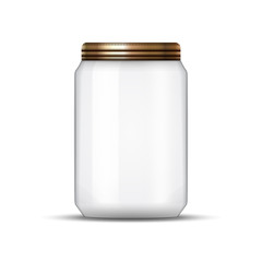 Glass Jar for canning and conservation. Vector empty jar design template with cover or lid.