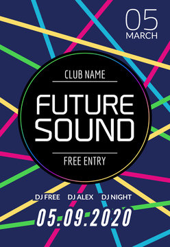 Future sound music party template, dance party flyer, brochure. Night party club creative banner or poster with DJ