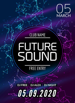 Future sound music party template, dance party flyer, brochure. Night party club creative banner or poster with DJ