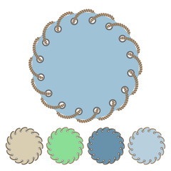 Vector set of round stickers and labels with marine rope