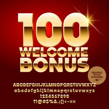Vector casino banner 100 Welcome Bonus. Set of letters, numbers and symbols. Contains graphic style