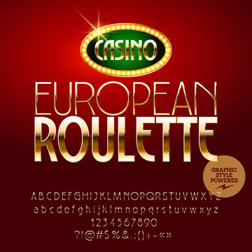 Vector casino banner European roulette. Set of letters, numbers and symbols. Contains graphic style
