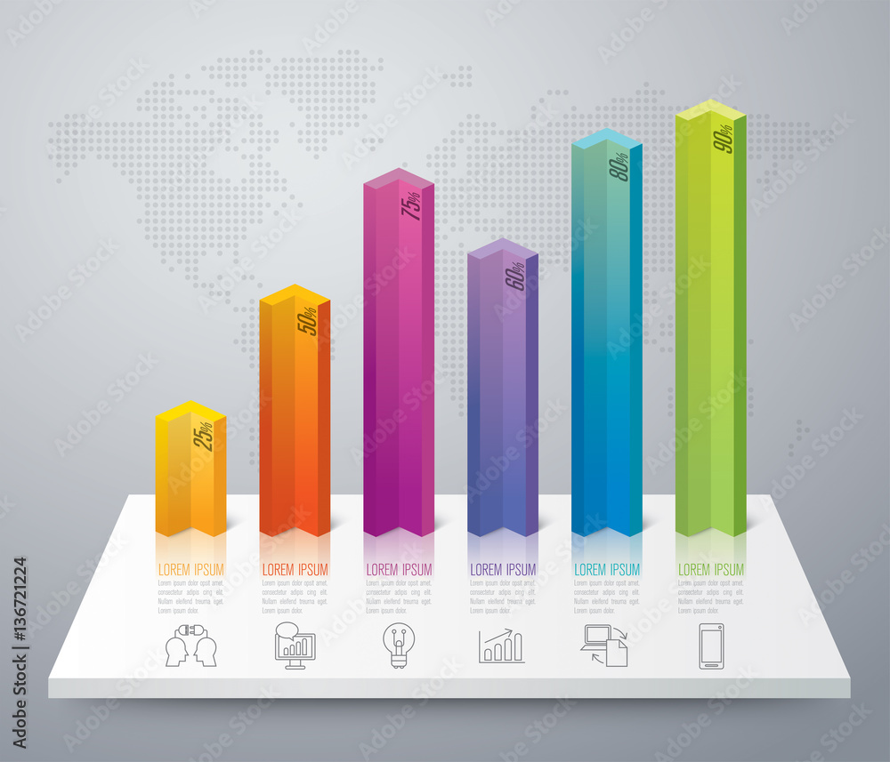 Poster graph infographics design vector and business icons with 6 options.