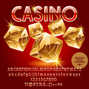 Vector golden emblem Casino games. Set of letters, numbers and symbols. Contains graphic style