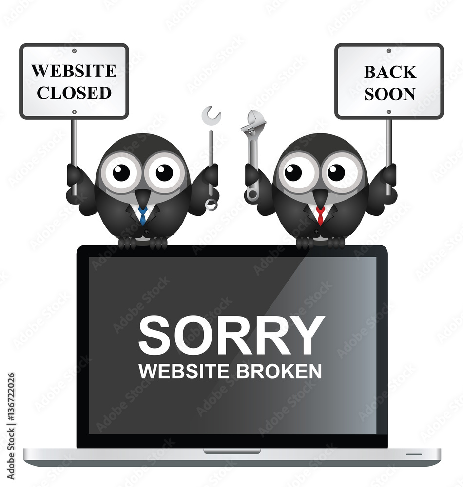 Wall mural comical website broken with back soon message