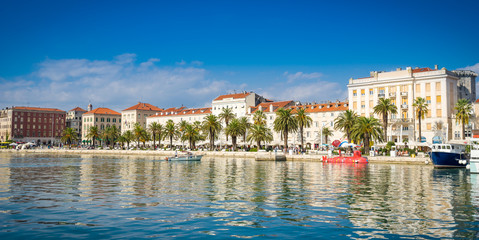 Panorama of Split in Croatia. Seaside promenade at sunny day