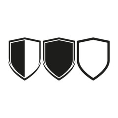 Set of black shield icons, vector, isolated on white