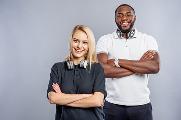 Cheerful friends smiling with happiness