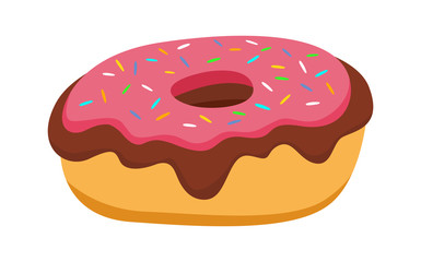 Donut with pink icing for cafes, restaurants, coffee shops, catering. Design element for menu, booklet, banner, website. Vector illustration.