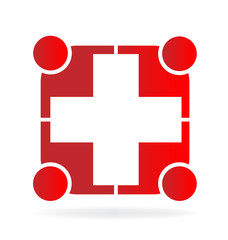 Teamwork helping people medical logo vector