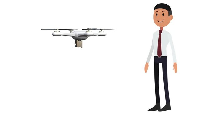 un homme un drone fond blanc