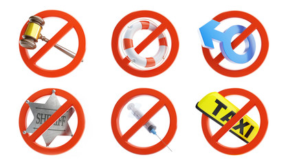 no signs for different prohibited activities set on a white background 3D illustration