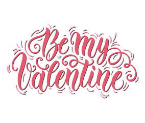 Happy Valentine's day hand lettering on blured background. Can be used for website background, poster, printing, banner, greeting card. Vector illustration