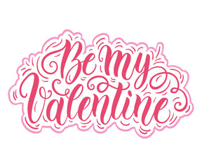 Happy Valentine's day hand lettering on blured background. Can be used for website background, poster, printing, banner, greeting card. Vector illustration