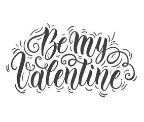 Happy Valentine's day hand lettering on blured background. Can be used for website background, poster, printing, banner, greeting card. Vector illustration