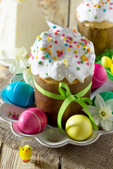 Easter background. Traditional food on the holiday table - bread