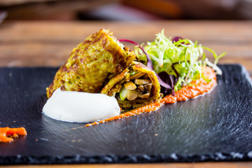Potato Rosti with mushrooms and salad frieze