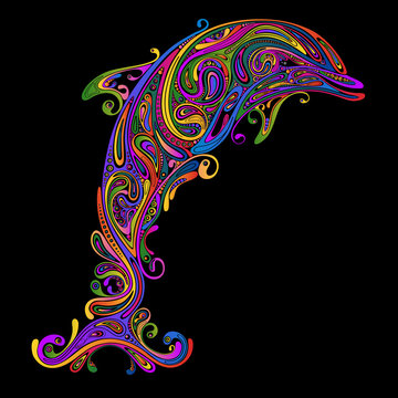 Abstract colorful vector Dolphin patterns on a black background