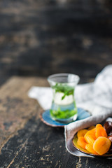 Healthy food on rustic table