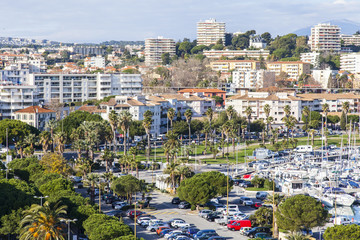  ANTIBES, FRANCE, on JANUARY 7, 2017. A type on the city and a bay with yachts from a high point. 