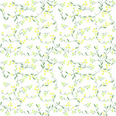 Pattern fiorellini gialli e verdi su sfondo bianco
