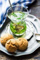 Healthy food on rustic table