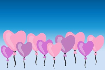 pink and violet heart shaped balloons on sky-blue background - 136726832