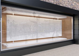 Blank Mock Up Of Store Street Showcase Window In A City 3D Rend Blank Mock Up Of Store Street Showcase Window In A City 3D Rend