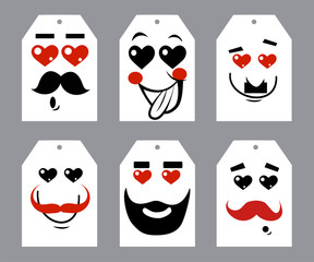 Valentines day hearts and mustaches greeting card