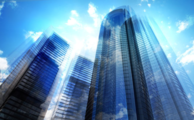 Fototapeta na wymiar Skyscrapers of Madrid, multiple exposure image. Business concept
