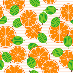 Seamless texture with gooseberry and oranges.