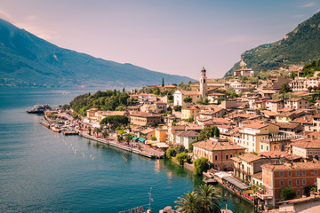 Obraz premium Panorama of Limone sul Garda, lake Garda, Italy.