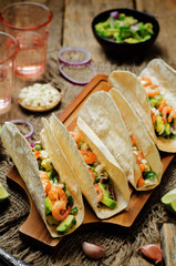 Shrimp tacos with avocado salsa