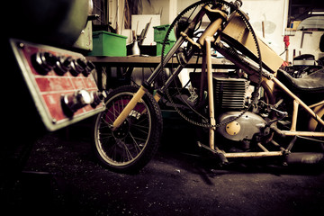 Customized Motorcycle In A Workshop