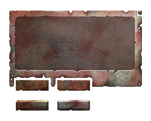 Set of damaged, rusted metal user interface elements, buttons and window - obrazy, fototapety, plakaty