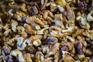 Walnuts shelled on the table